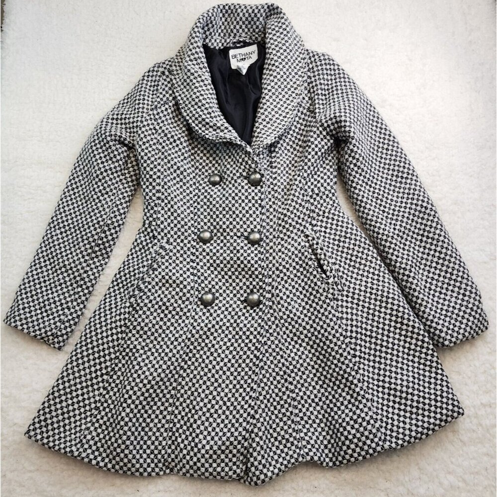 Bethany Mota Dress Peacoat Jacket Sm Black White Checker Pockets Fit Flare